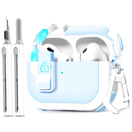 Inesore with Safety Lock for AirPod Pro 2nd/1st Generation Case, Hard iPod Pro Case with Cleaner Kit and Keychain for Men Women Grily,for Apple AirPods Pro 2nd/1st Gen (2023 USB-C/2022/2019)-Sky Blue