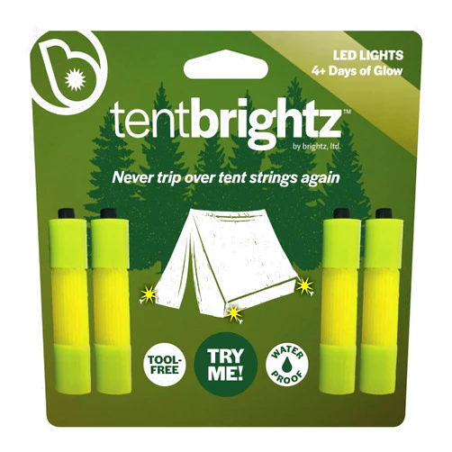 Brightz Tentbrightz LED Tent String Lights, 4 Pack - Quick Clip-On Guyline Sticks for Nighttime Safety - Long-Lasting 4-Day Lighting for Camping, Hiking, and Backpacking