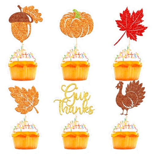 VCGUDOE 24 PCS Thanksgiving Cupcake Toppers Fall Cupcake Decorations with Pumpkin Turkey Leaf Picks Thanksgiving Cupcake Decorations Autumn Decorations (Style-2)