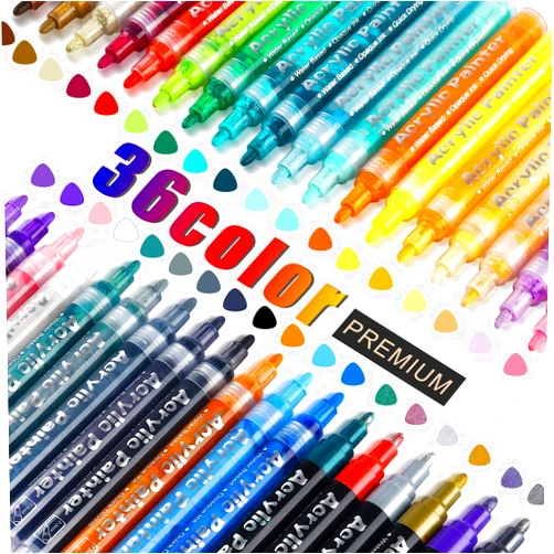 FUMILE Acrylic Paint Pens,36 Colors Paint Marker Pen Set Ideal for Rock Wood, Metal, Plastic, Glass, Canvas, Ceramic，Easter Egg and more Painting, Bright Color, Low Odor, Easy to Ink, Convenient DIY. 36 Colors Acrylic Paint Pens