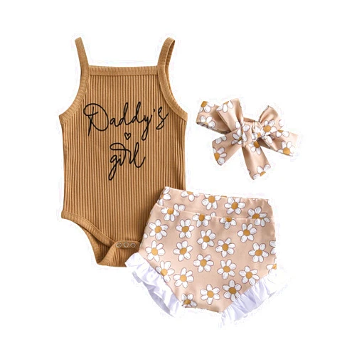 FYBITBO Newborn Baby Girl Clothes Floral Summer Outfits Sleeveless Romper Bodysuit and Ruffle Bloomer Shorts Headband Set