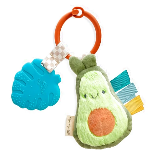 Itzy Ritzy Infant Toy & Teether - Itzy Pal Baby Teething Toy includes Lovey, Crinkle Sound, Textured Ribbons & Silicone Teether Toy for Newborn (Avocado)