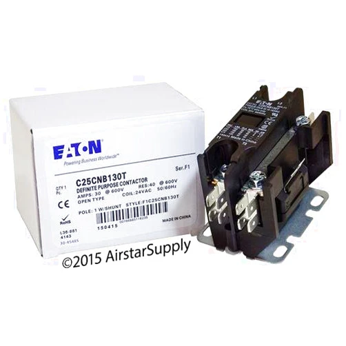 Eaton Cutler-Hammer Eaton Contactor, Definite Purpose, 1 Pole with Shunt, 30 Amps, 24 Volt Coil C25cnb130t