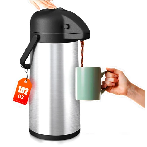 Esemoil Coffee Carafe for Keeping Hot, 102oz/3L Large Capacity Airpot Coffee Dispenser with Pump, Insulated Stainless Steel Thermal for Hot/Cold Water Liquid Tea Chocolate for Hot Cocoa for Parties