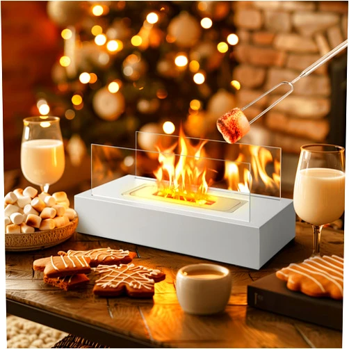 BEICHEN Tabletop Fire Pit with 4 Marshmallow Roasting Sticks & S'Mores Board, Portable Fireplace Indoor/Outdoor Mini Table Top Firepit for Patio, Balcony, Backyard, Camping, Housewarming Gift (White)