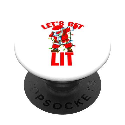 Let's Get Lit Drinking Santa Hat Dabbing Christmas Lights PopSockets Swappable PopGrip
