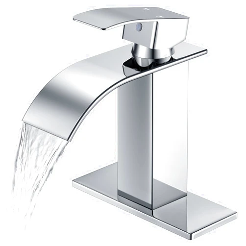 Qomolangma Waterfall Bathroom Faucet Chrome Single Handle Bathroom Sink Faucet for 1 or 3 Holes Rv Lavatory Vanity Faucet with Deck Plate and Hose