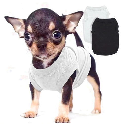 Uswalnna 2-Pack Dog Shirts Summer Dog Clothes for Small Medium Dogs Boy, Teacup, Chihuahua, Yorkie, Pug and Cats, Solid Color Pet Tshirts Puppy Clothes, XXS, Black+ Grey
