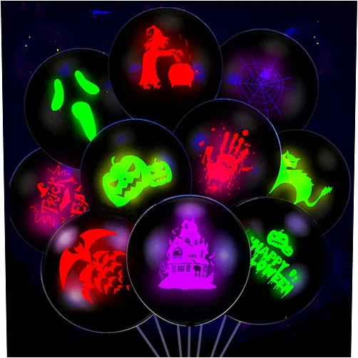 Ausejopeac 60 Pieces Halloween Neon Glow Balloons, Glow in The Dark Blacklight UV Balloons for Halloween Party Decoration Supplies, 12 Inch