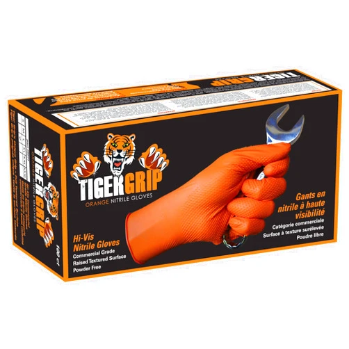 EPPCO TigerGrip 8-Mil Nitrile Glove Disposable Powder, Latex Free Textured Superior Grip Orange Gloves, XL, Box of 100