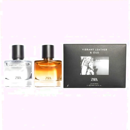 Zara Vibrant Leather and Oud Vibrant Leather Cologne for Men EDP Eau De Parfum Fragrance Set 2x 60 ML (2.03 FL. OZ)
