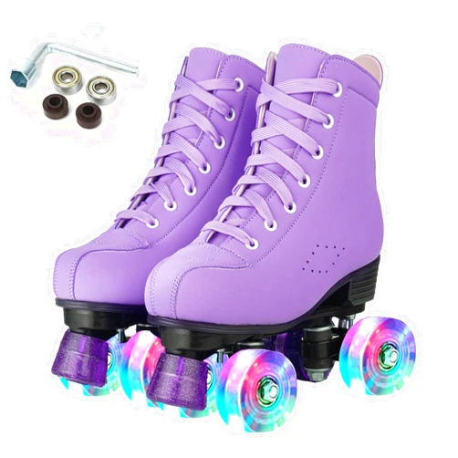 Hurber Women Roller Skates High-Top Double-Row PU Leather Roller Skates for Women Girls with Light up Wheels Outdoor