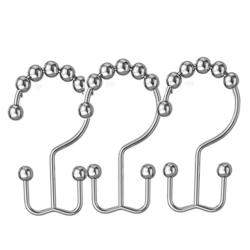 Wadoaf Shower Curtain Hooks Rings, Rust Resistant Metal Double Glide Shower Hooks Rings for Bathroom Shower Rods Curtains, Set of 12 Hooks