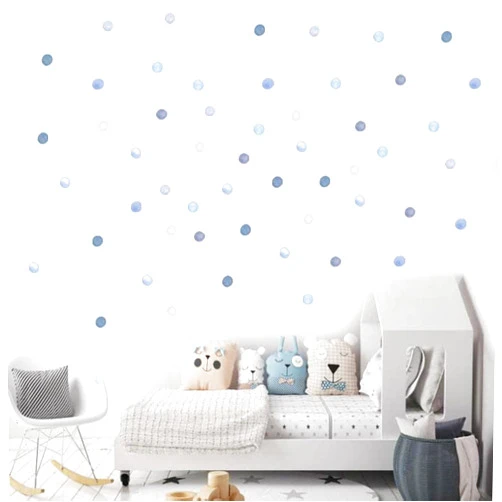 HUHJRUAR 2 inch Watercolor Polka Dots Wall Decal Set of 160 - Stickers for Kids Nursery Wall Art Bedroom Living Room Classroom Decor (Blue DOT stiker)