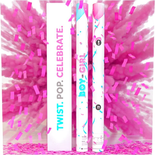 TUR Party Supplies 24” X-large Gender Reveal Confetti & Powder Smoke Cannon | 2 Pink Poppers | Biodegradable | Alternative to Gender Reveal Smoke Bombs Extinguisher | Baby Gender Reveal Decorations | TUR Party Supplies