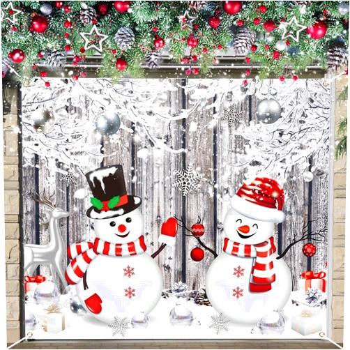 Qeeenar Christmas Garage Door Banner Decoration Large Snowman Christmas Garage Cover Holiday Garage Door Cover Large Snowman Snowflake Backdrop for Indoor Outdoor Door House Decoration (3.6 x 4.3 ft)