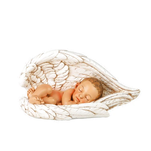 ShineOnAngel Sleeping Baby in Angel Wings Statue, 7inch Long Guardian Angel Wings Baby Catholic Gifts for Baby Baptism, Baby Showers