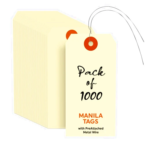 SmartSign Blank Manila Shipping Tags with Wire - Pack of 1000, Size-5, 13pt Thick Prewired Cardstock Tag, 4 3/4