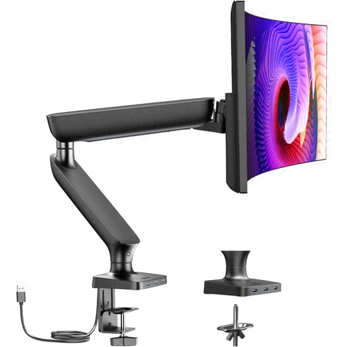 HUANUO Single Monitor Mount for 13-34 Inch Screens up to 24 lbs, Monitor Arm Desk Mount with USB 3.0 Ports, Full Adjustable VESA Monitor Stand, C-Clamp & Grommet Base, VESA 75x75mm or 100x100mm