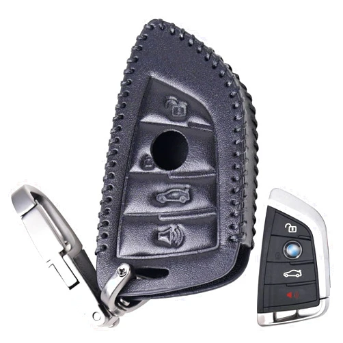 Dingshenchukong Key Fob Cover with Keychain Soft Leather Keys Shells Case Full Covers Protector Keycover Compatible for BMW 2 5 6 7 Series X1 X2 X3 X5 X6