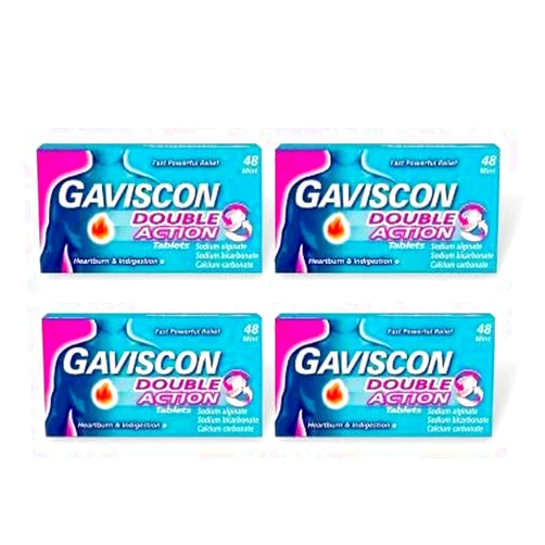 Gaviscon Double Action Mint Chewable Tablets,4 Packs 48 Tablets Each