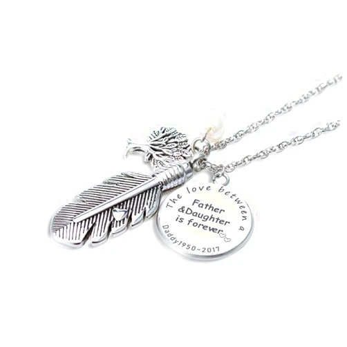 FASJOY Personalized Feather Cremation Necklace The Love between Father&Daughter is Forever Keepsake Urn for Ash
