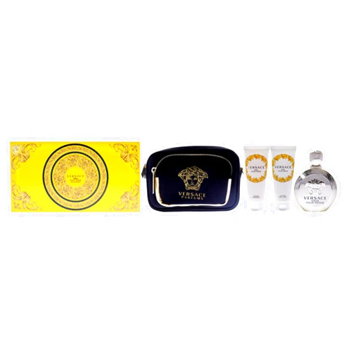 Versace Versace Eros Pour Femme 3.4oz EDP Spray, 3.4oz Body Lotion, 3.4oz Bath and Shower Gel, Clutch Women 4 Pc Gift Set