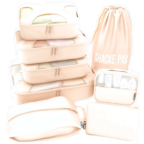 Shacke 8 Set Packing Cubes for Travel Lightweight Luggage Organizer (Cream)