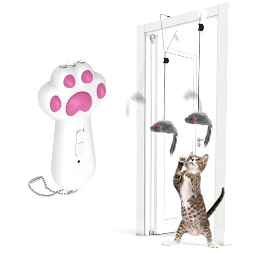 FYNIGO 2Pcs Self-Play Hanging Door Cat Mouse Toys and Interactive Cat Toys for Indoor Cats and Dogs,7 in 1 USB Rechargeable Cat Teaser Toy for Chasing and Exercise