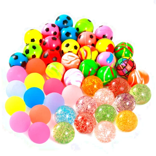 Pllieay 48 Pieces 4 Style 25mm Bouncy Balls Bulk Set Include Mixed Colour Ball Series, Neon Ball Series, Football Series and Gold Powder Ball Series for Party Bag Fillers