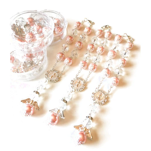 Gigis Classy Kids 12 Baptism Pink/Silver Angel Favors Bracelet Party Favors Bautizo Recuerdos Angel Bracelet