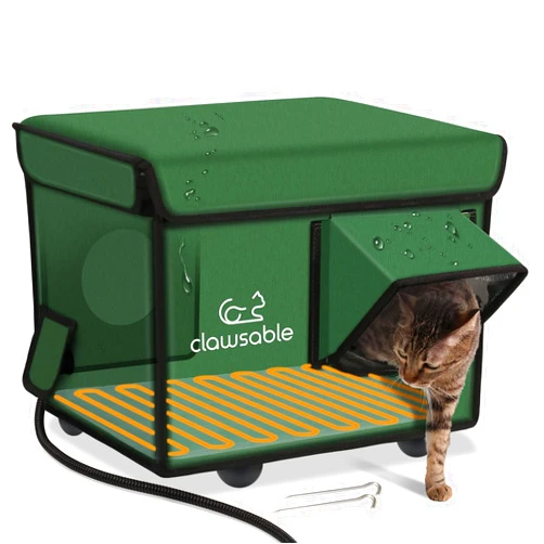 JLSAME Heated Cat House for Outdoor Cat in Winter, Weatherproof Heated Cat Bed Kitty Shelter with Cat Heating Pad, Waterproof & Insulated & Safe Escape Door, Warm Home for Outside Barn Feral Stray Cat