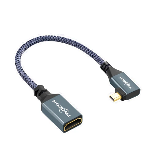 Twozoh Left Angled Micro HDMI to HDMI Adapter Cable, Nylon Braided 90°Degree Micro HDMI Male to HDMI Female Cable (Type D to Type A) Support 4K/60Hz 1080p (0.6FT)