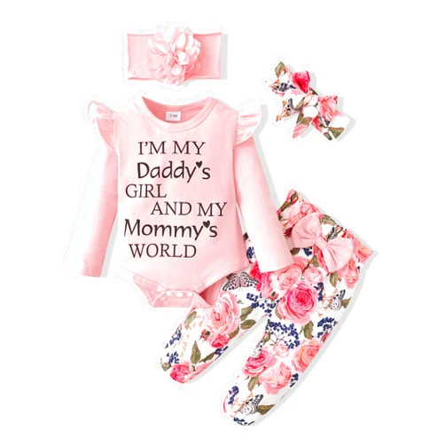 SUNNY PIGGY Newborn Infant Baby Girl Clothes Ruffle Romper Toddler Girl Floral Cotton Pant Sets Girls Clothing Outfit