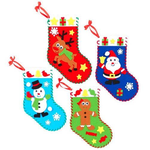 READY 2 LEARN Christmas Crafts - Create Your Own Christmas Stockings - Set of 4 - Christmas Decorations for Home - All Materials Included