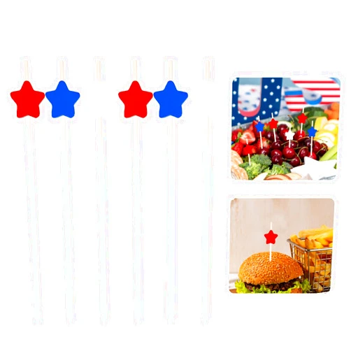 Dohia Red White and Blue Star Cocktail Picks 4th of July Toothpicks Star Fruit Sticks Food Toothpicks Sandwich Charcuterie Appetizer Skewers D1-DLRXXYQ