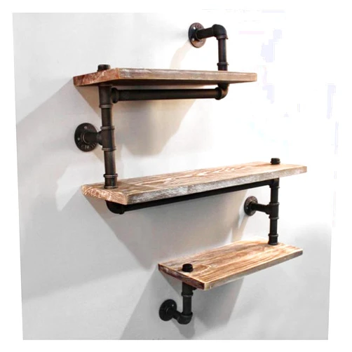 XLTFUC ZXFF Industrial Pipe Shelf Home Storage Hung Bracket, Wall Mount Black Retro Iron Pipe Floating Shelves Rack, DIY Shelving 3Tiers CD Rack