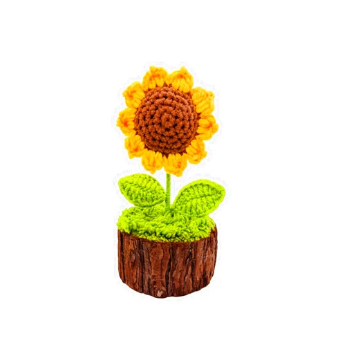 Andvon Crochet Sunflowers Bouquet Birthday Gifts for Women/Grandparent, Knitted Flower with Wooden Base for Mother's Day, Crocheted Flowers Office Deck Decora for Positive Emotional Support
