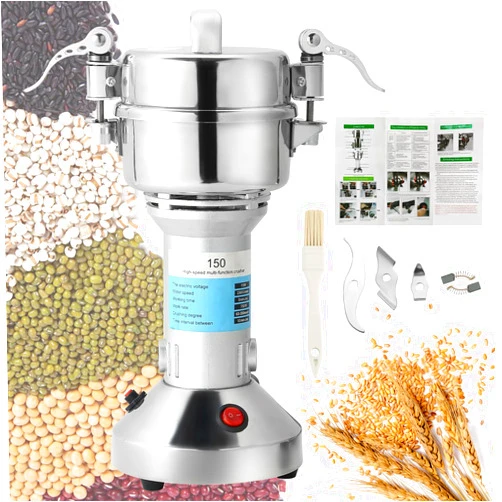 FLKQC High Speed 150g Electric Grain Mill Machine Spice Herb Grinder 750W 70-300 Mesh 28000RPM Stainless Steel Commercial Grade for Kitchen Herb Spice Pepper Coffee (150g)