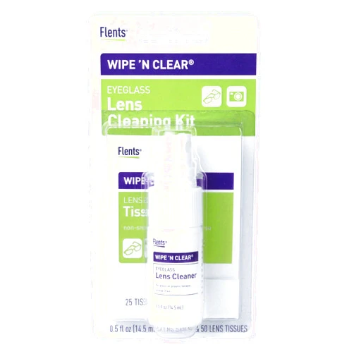 Flents Wipe'N Clear Lens Cleaning Kit by Flents, Spray with 50 Tissues, (2 Packs of 25 Tissues)