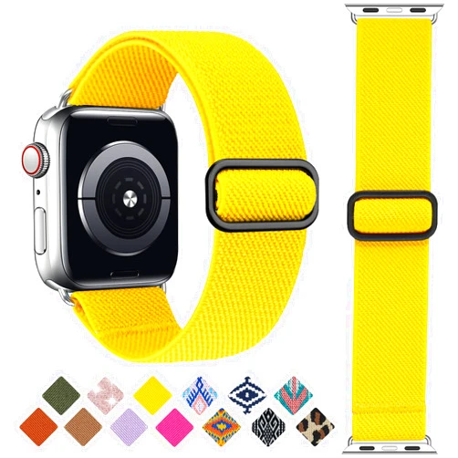 Greatfine Stretchy Solo Loop Strap Compatible with Apple Watch Bands 38mm 40mm,Elastic Nylon Braided Band&Adjustable Buckle Women Men Sport Watch Bands for iWatch Series 6/5/4/3/2/1 SE(B Yellow-38/40)