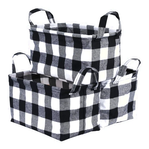 Kaaltisy Buffalo Storage Basket - Black and White Foldable Storage Baskets, Buffalo Plaid Cube Storage Bins for Shelves, Home Office Organizer Containers for Toys, Closet, Towels, Drawers - 3 Pack