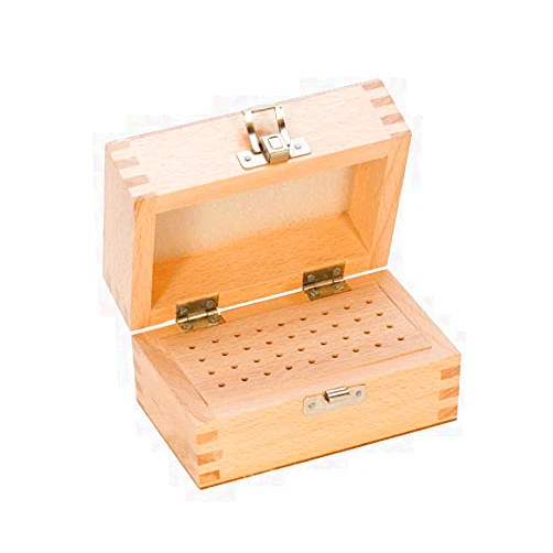 PMC Supplies LLC Wooden Bur Box with 36 Holes Jewelry Making Tool Mini Brush Buff Drill Rotary Bench Tool Organizer