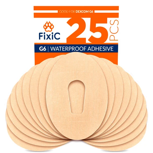 FixiC – Adhesive Patches for G6 – 25 Pack Premium Waterproof Adhesive Patches – Pre-Cut Back Paper – Adhesive Patch for G6 – Long Fixation! (Tan)