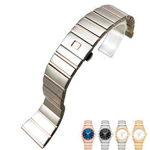 YEXIONGYAN for Omega Double Eagle Constellation Seamaster Bracelet Stainless Steel Watch Bands Folding Buckle 15mm 17mm 18mm 23mm 25mm Watch Strap(18mm-9.5mm,Rose)