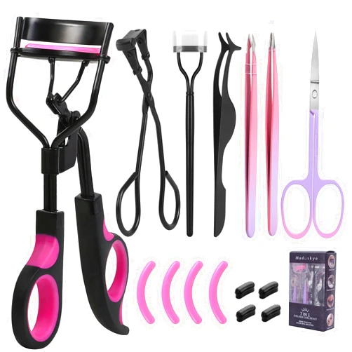 MODUSKYE Eyelash Curler Kit, Moduskye 7 in 1 Eyelashes Curler with Replacement Refill Pads, Partial Lash Curler Eyes Makeup Tools Long-Lasting Natural Lashes