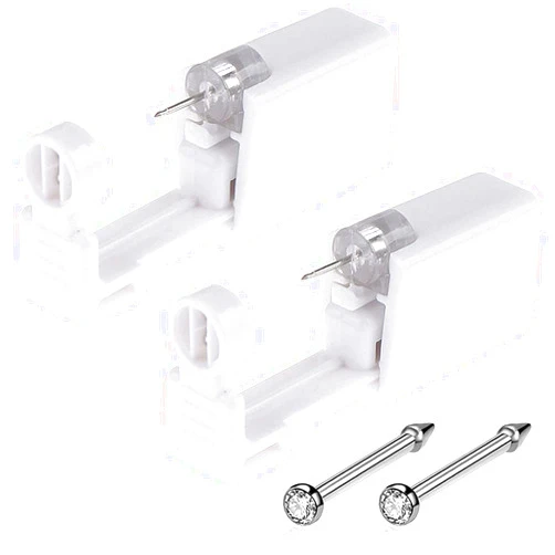 Lyuxzad Nose Piercing Gun - 2 Pack Self Nose Piercing Kit Unit Disposable Nose Piercing Gun with Nose Stud Piercing Kit Tool for Cartilage Tragus Helix Piercing Gun Piercing Jewelry (Silver)
