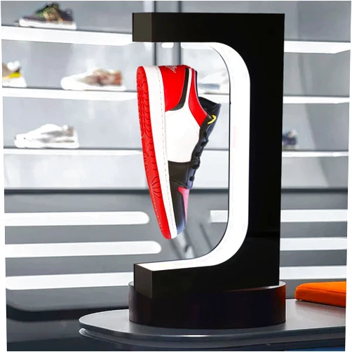 DuliCube Levitating Shoe Display Floating Shelf Magnetic Sneaker Stand with LED Light Rotating Acrylic Holder for Advertising Exhibition Show in Shop Store Gift Home Decoration (Black 2)
