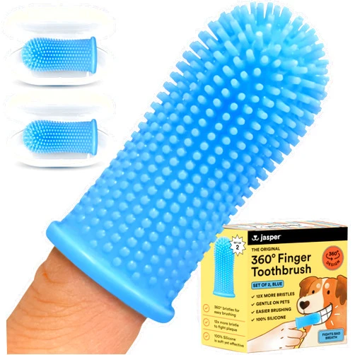 Jasper Dog Toothbrush, 360º Dog Tooth Brushing Kit, Cat Toothbrush, Dog Teeth Cleaning, Dog Finger Toothbrush, Dog Tooth Brush for Small & Large Pets, Dog Toothpaste Not Included - Blue 2-Pack