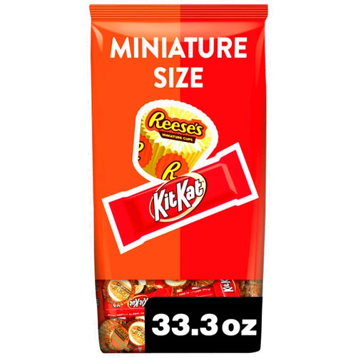 HERSHEY'S KIT KAT and REESE'S Assorted Milk Chocolate Flavored Candy Party Pack, 33.36 oz